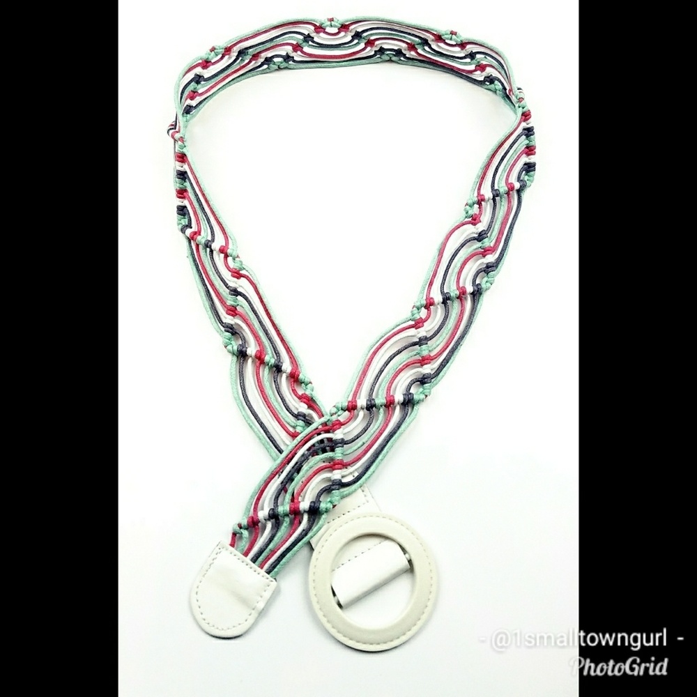 Belt braided multi-colored woven leather